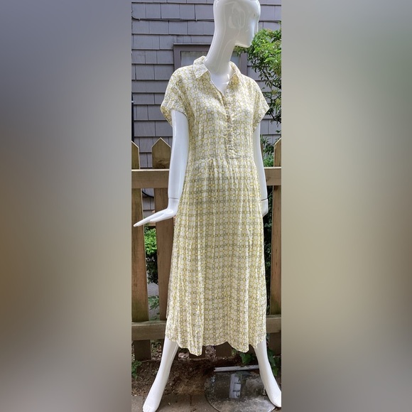 Zen ethics dress. Organic Cotton, short sleeve, mid calf XL. Yellow unworn - Picture 1 of 14